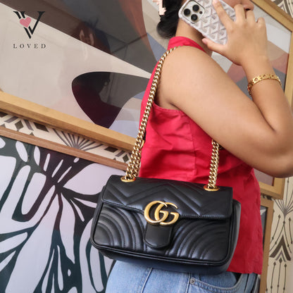 Marmont Mini Shoulder Bag in Black Leather