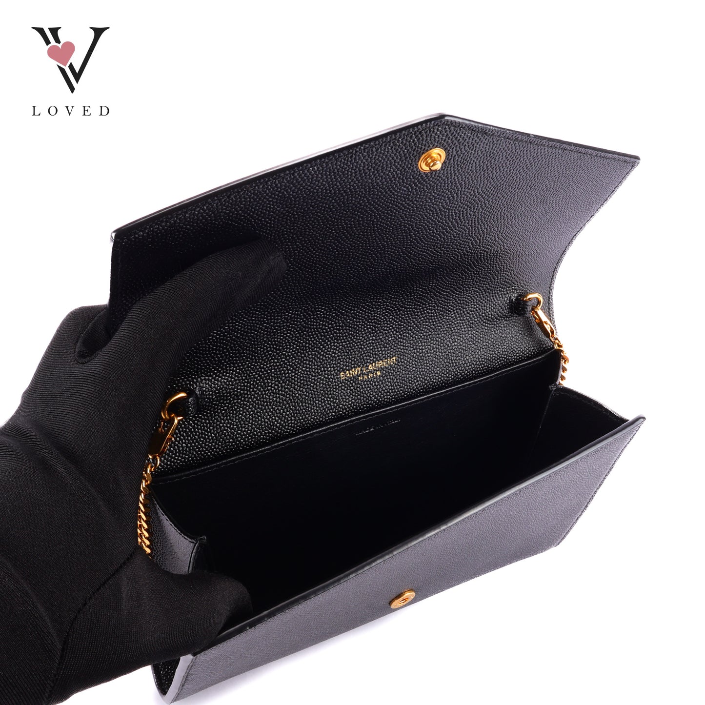 Yves Saint Laurent Uptown Chain Wallet In Grain De Poudre Embossed Leather