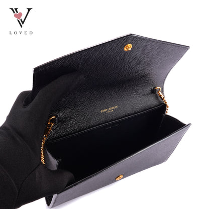 Yves Saint Laurent Uptown Chain Wallet In Grain De Poudre Embossed Leather