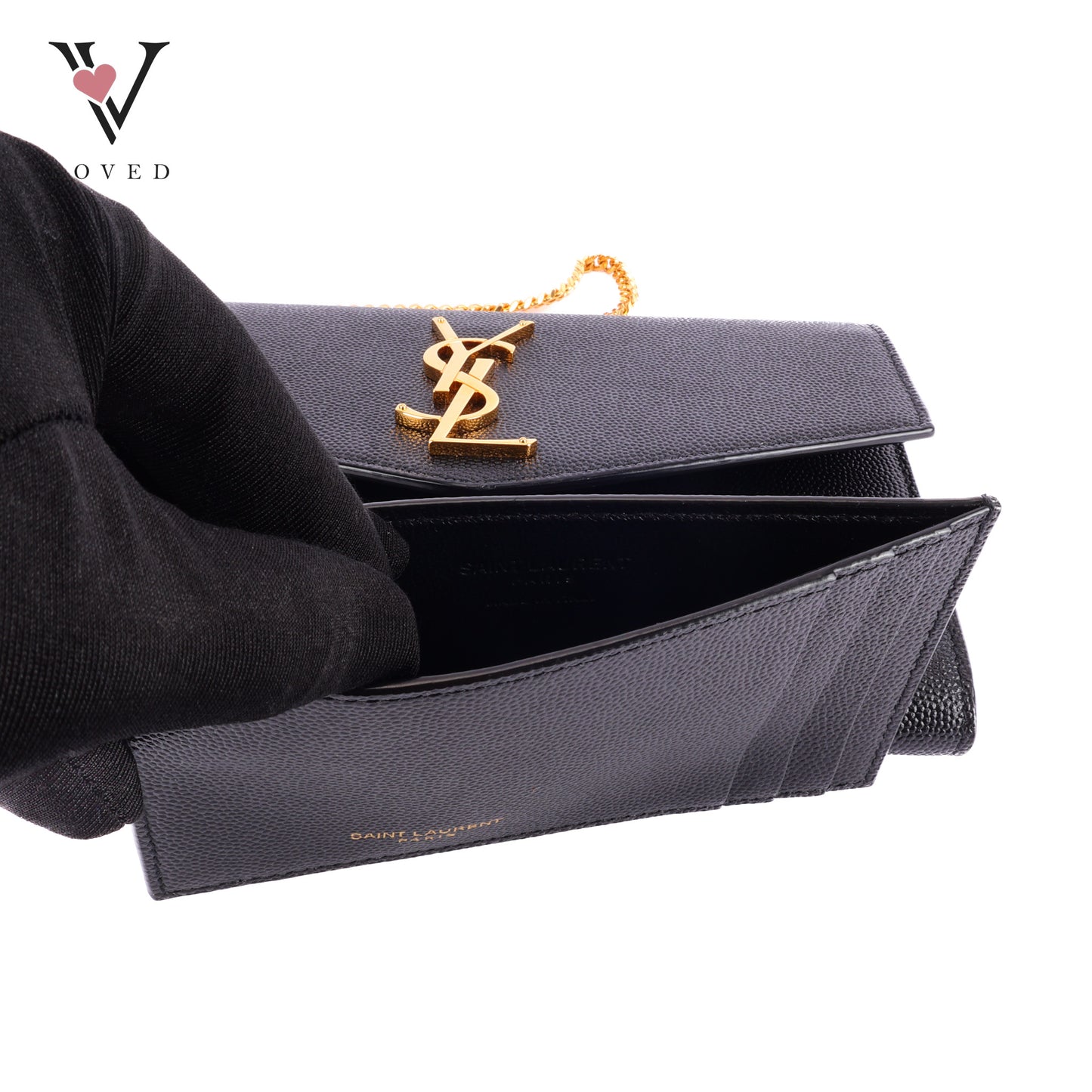 Yves Saint Laurent Uptown Chain Wallet In Grain De Poudre Embossed Leather