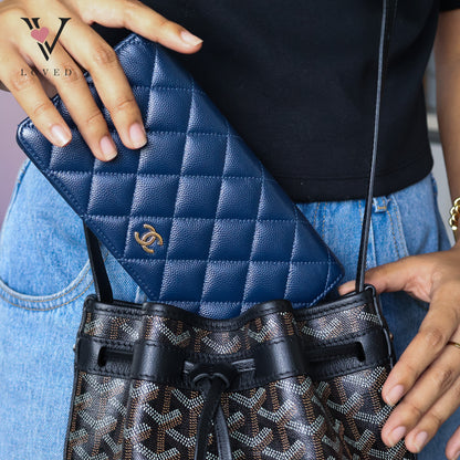Bifold CC Quilted Wallet in Navy blue