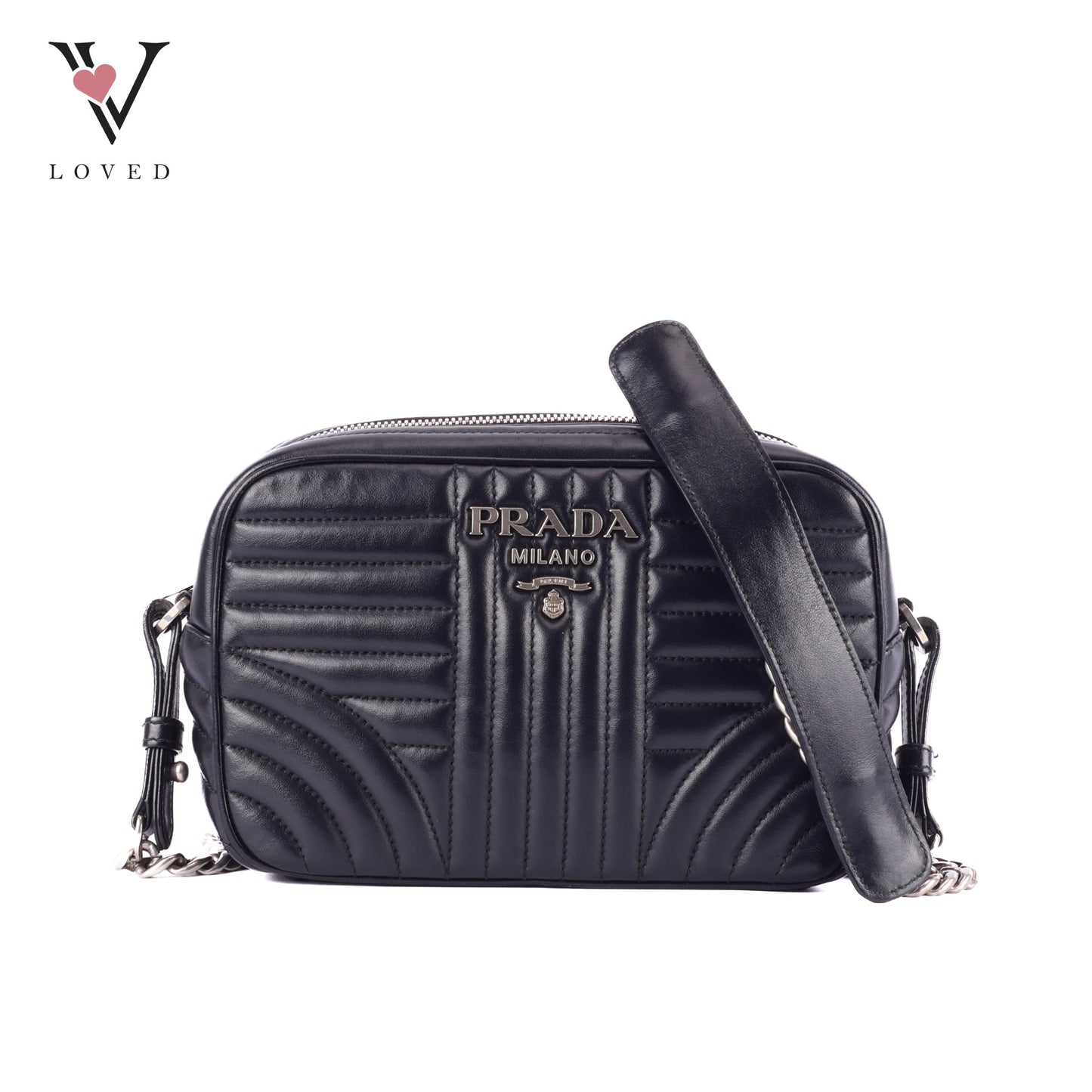 Prada Diagramme Crossbody Bag In Black Soft Calfskin Leather
