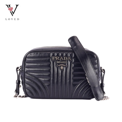 Prada Diagramme Crossbody Bag In Black Soft Calfskin Leather