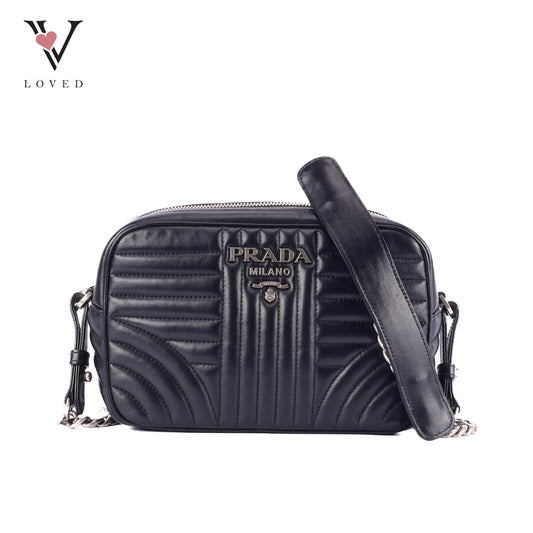 Prada Diagramme Crossbody Bag In Black Soft Calfskin Leather
