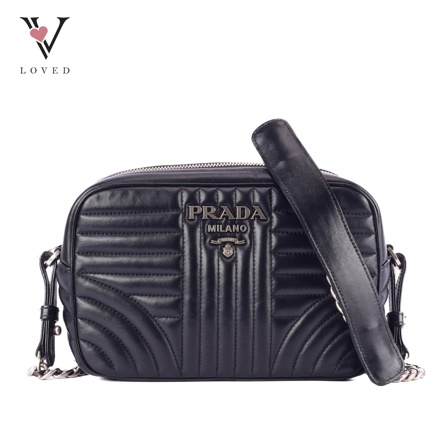 Prada Diagramme Crossbody Bag In Black Soft Calfskin Leather
