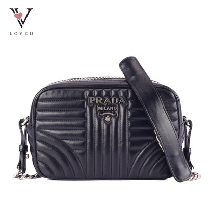 Prada Diagramme Crossbody Bag In Black Soft Calfskin Leather
