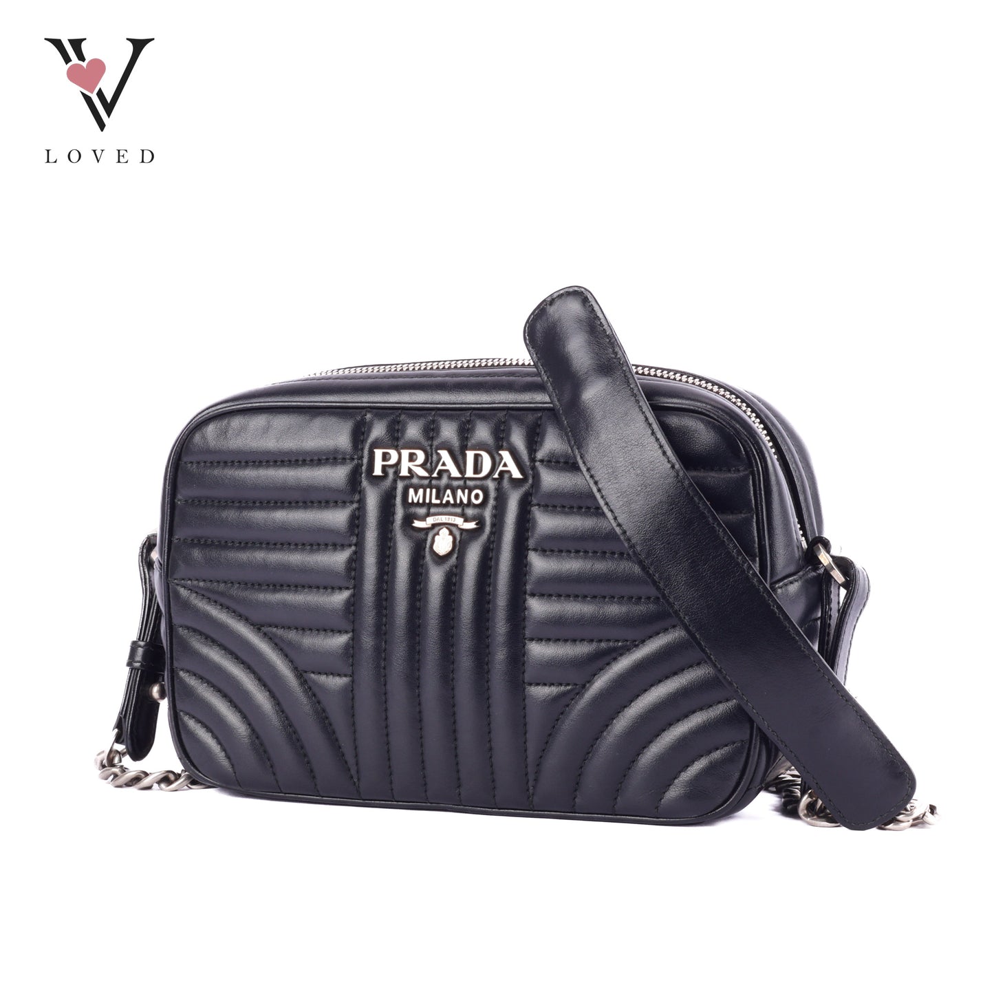 Prada Diagramme Crossbody Bag In Black Soft Calfskin Leather