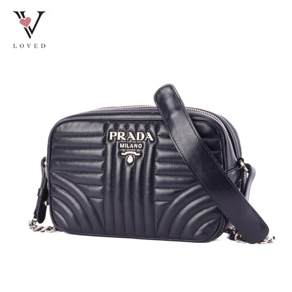 Prada Diagramme Crossbody Bag In Black Soft Calfskin Leather