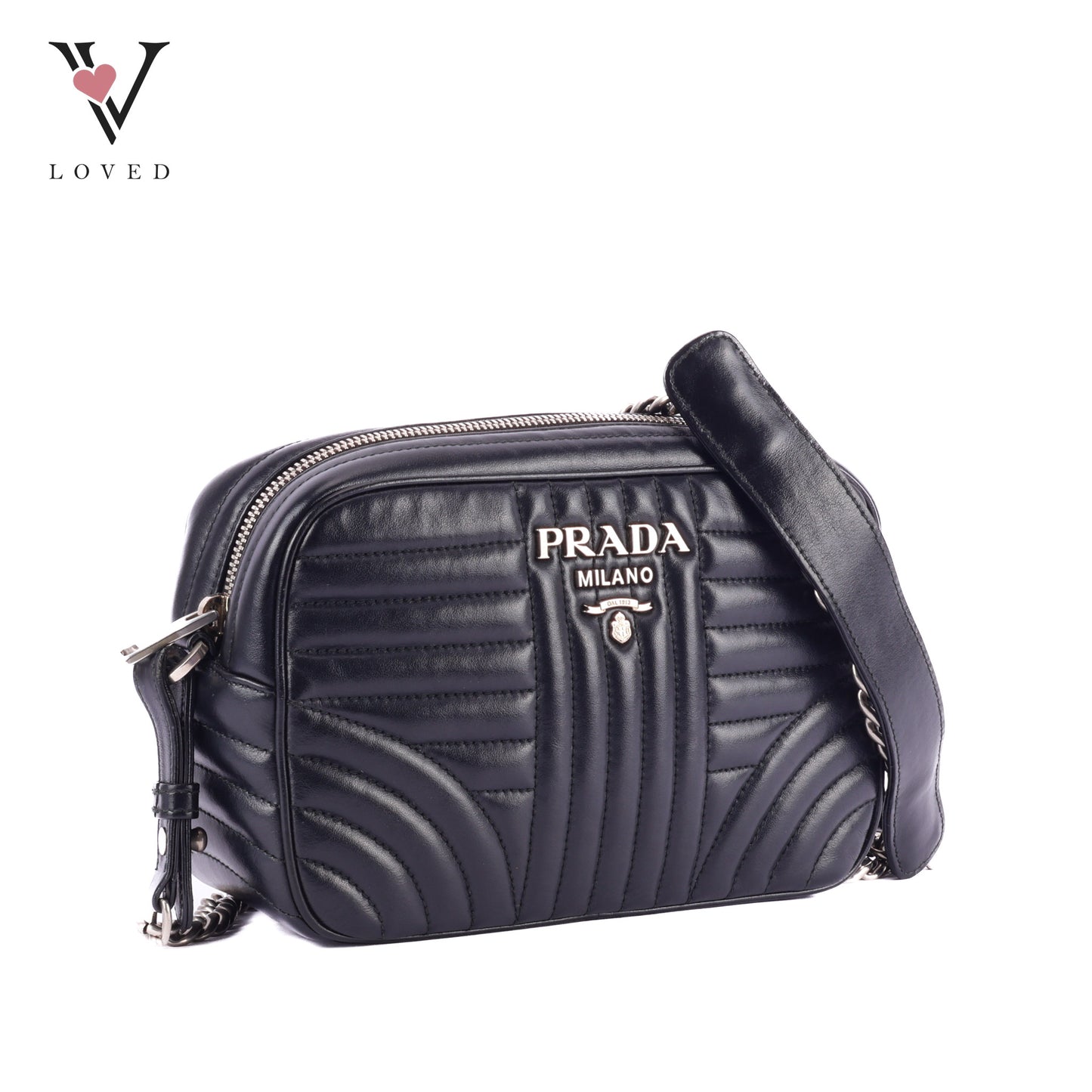 Prada Diagramme Crossbody Bag In Black Soft Calfskin Leather