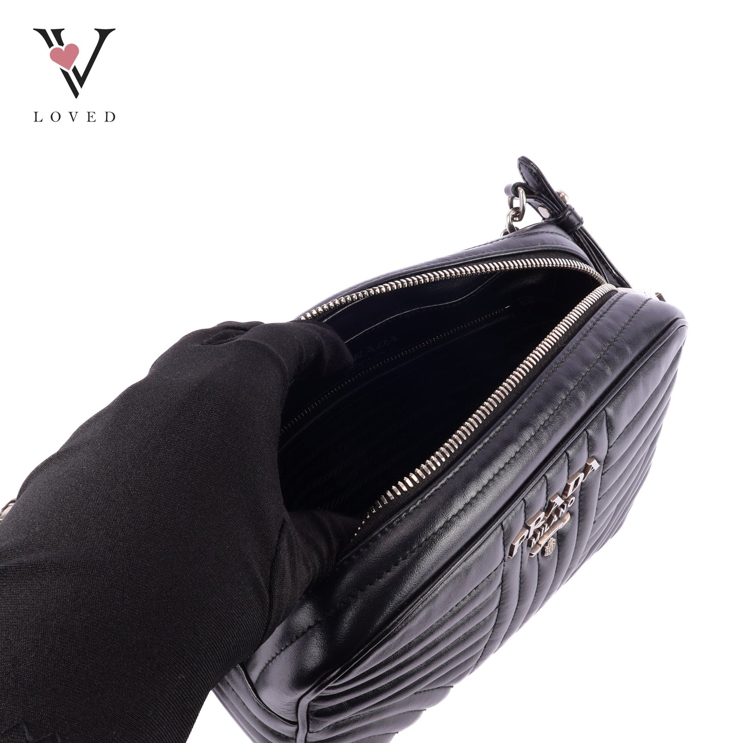 Prada Diagramme Crossbody Bag In Black Soft Calfskin Leather