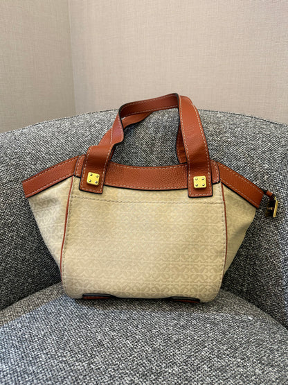 Loewe Anagram Shoulder Bag in Beige Canvas and Brown Leather Trim