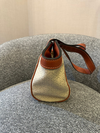 Loewe Anagram Shoulder Bag in Beige Canvas and Brown Leather Trim