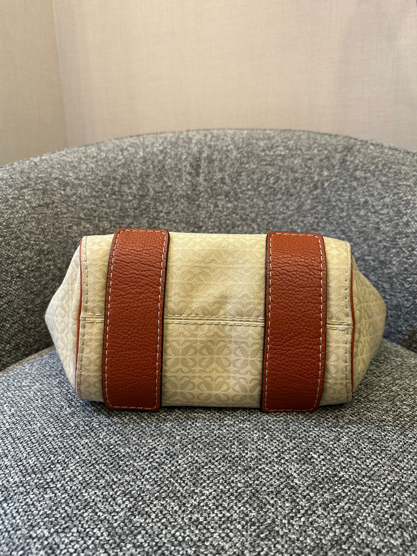 Loewe Anagram Shoulder Bag in Beige Canvas and Brown Leather Trim