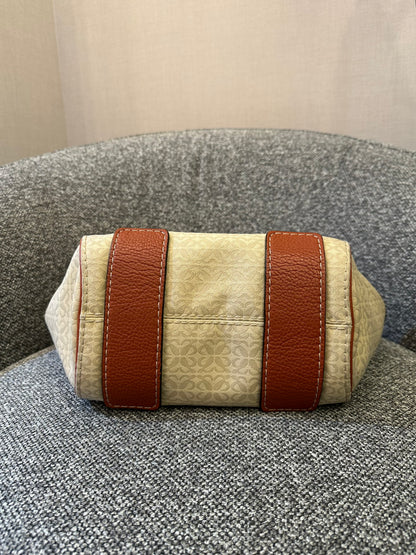 Loewe Anagram Shoulder Bag in Beige Canvas and Brown Leather Trim