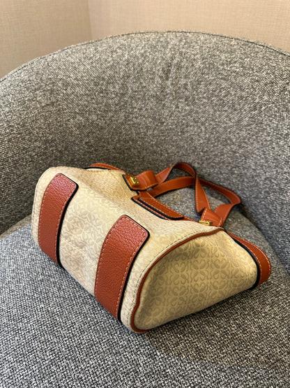 Loewe Anagram Shoulder Bag in Beige Canvas and Brown Leather Trim