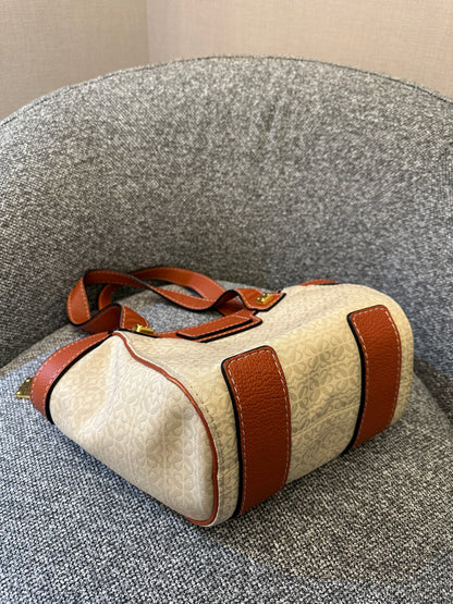 Loewe Anagram Shoulder Bag in Beige Canvas and Brown Leather Trim