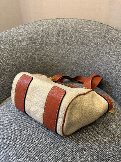 Loewe Anagram Shoulder Bag in Beige Canvas and Brown Leather Trim