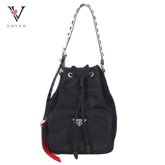 Studded New Vela Tessuto Nylon Bucket Bag