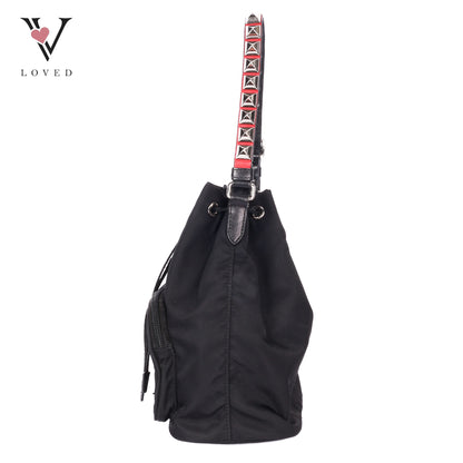 Studded New Vela Tessuto Nylon Bucket Bag