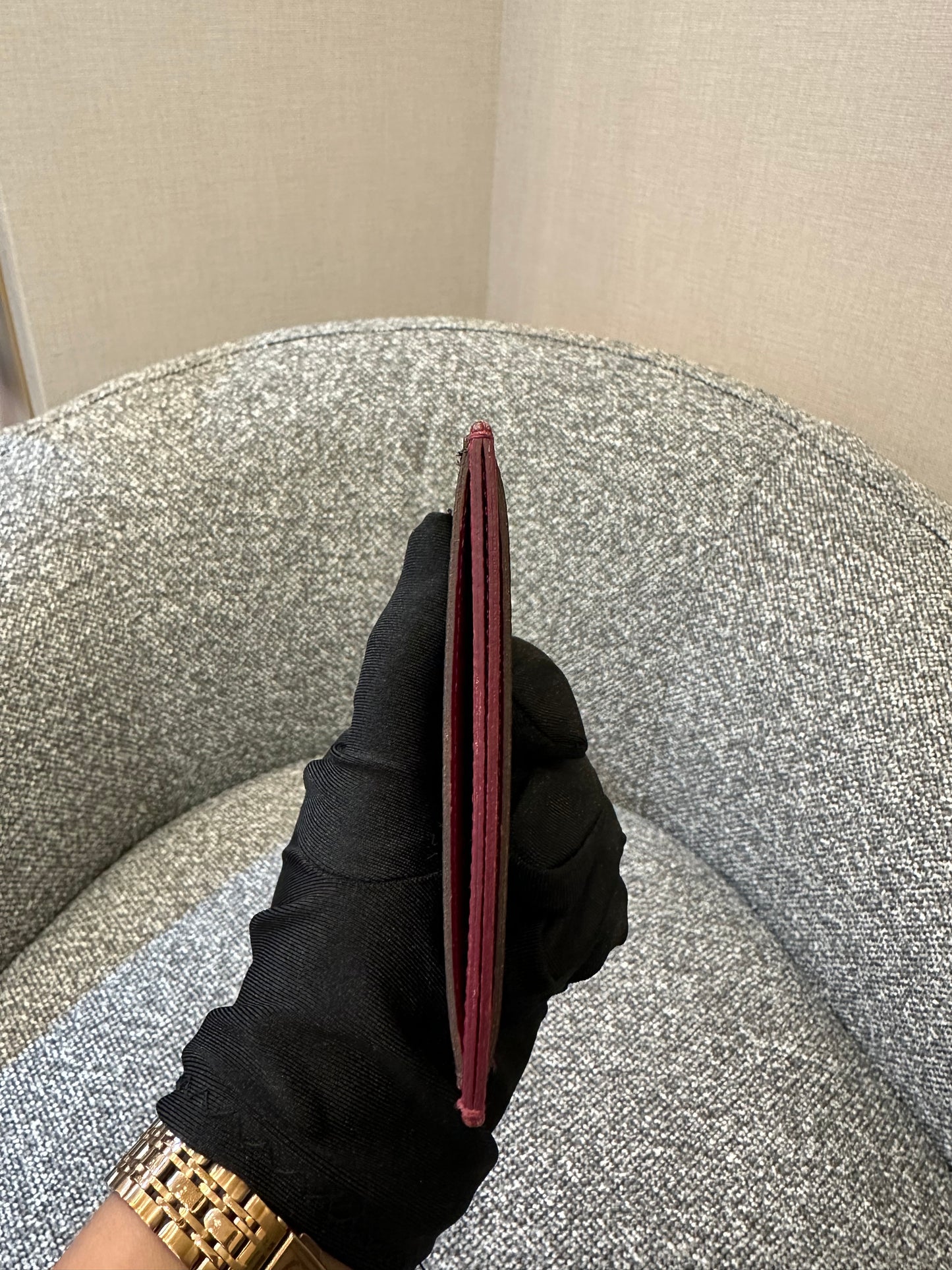 Louis Vuitton Card Case In Monogram Canvas with Red Lining