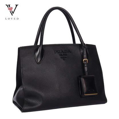 Black Saffiano Lux Leather Monochrome Tote