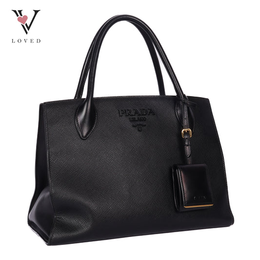 Black Saffiano Lux Leather Monochrome Tote