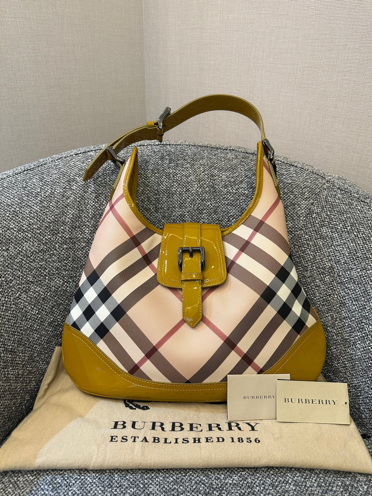 Burberry Brooke Hobo Bag in Yellow Patent Leather