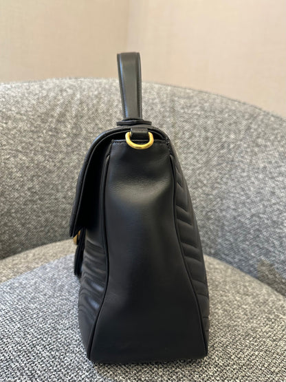 Gucci GG Marmont Medium Top Handle Bag in Black Chevron Leather