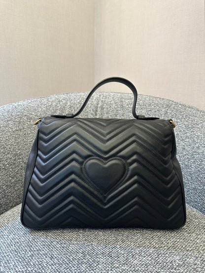 Gucci GG Marmont Medium Top Handle Bag in Black Chevron Leather