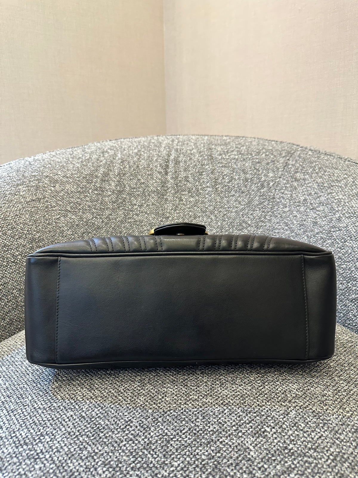 Gucci GG Marmont Medium Top Handle Bag in Black Chevron Leather