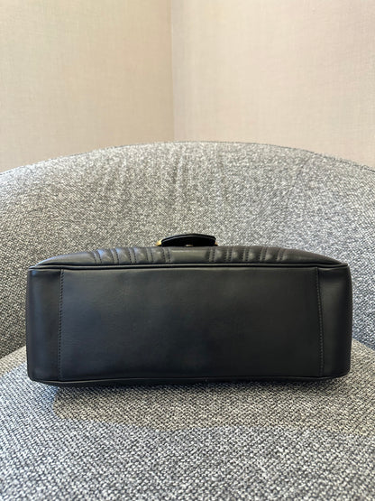 Gucci GG Marmont Medium Top Handle Bag in Black Chevron Leather