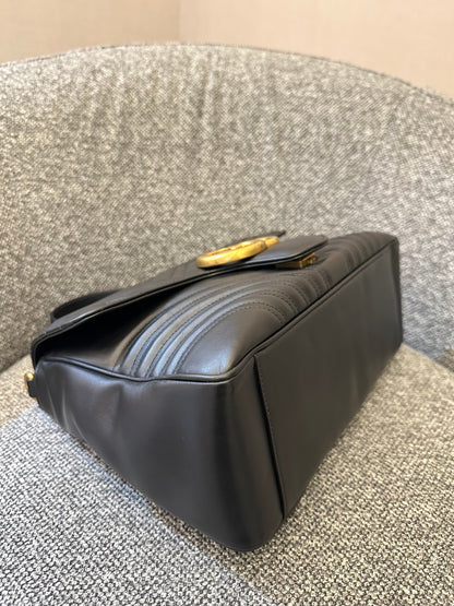 Gucci GG Marmont Medium Top Handle Bag in Black Chevron Leather