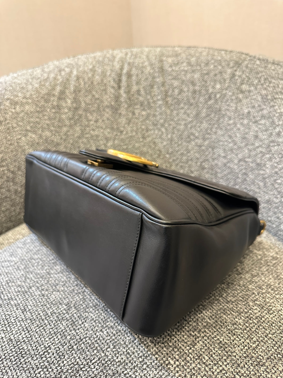 Gucci GG Marmont Medium Top Handle Bag in Black Chevron Leather