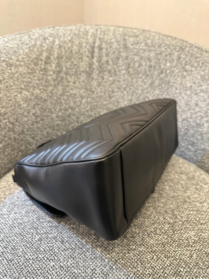 Gucci GG Marmont Medium Top Handle Bag in Black Chevron Leather