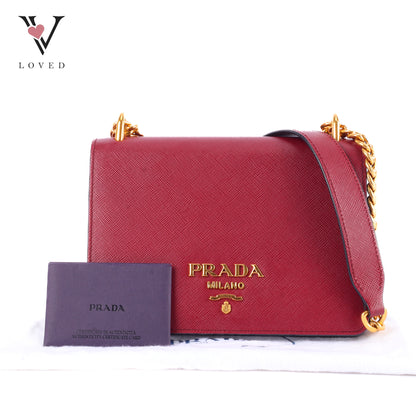 Prada Fouco Saffiano Lux Leather Crossbody Bag In Red