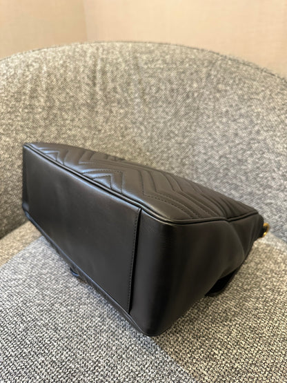 Gucci GG Marmont Medium Top Handle Bag in Black Chevron Leather