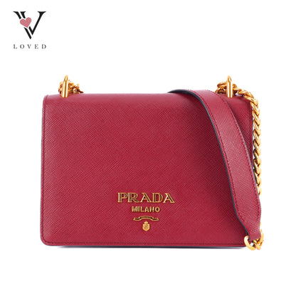 Prada Fouco Saffiano Lux Leather Crossbody Bag In Red