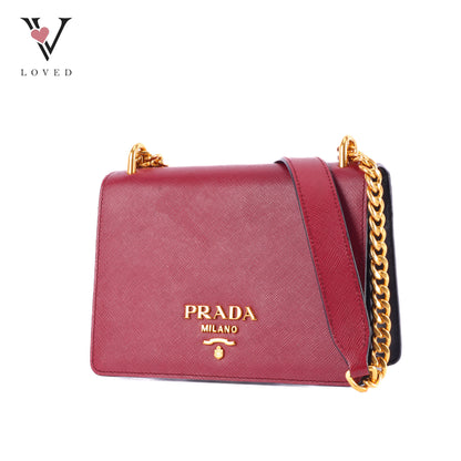 Prada Fouco Saffiano Lux Leather Crossbody Bag In Red