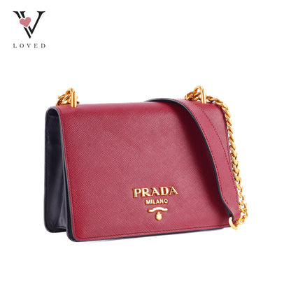 Prada Fouco Saffiano Lux Leather Crossbody Bag In Red