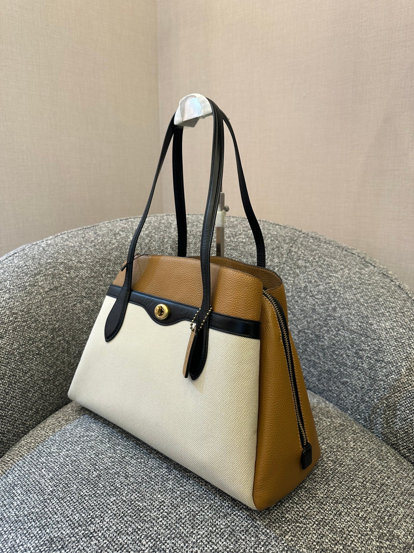 Coach Lora Carryall Tote Bag in Colorblock Pebbled Leather