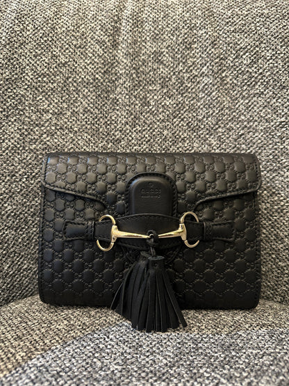 Gucci Microguccissima Mini Emily Shoulder in Black Leather