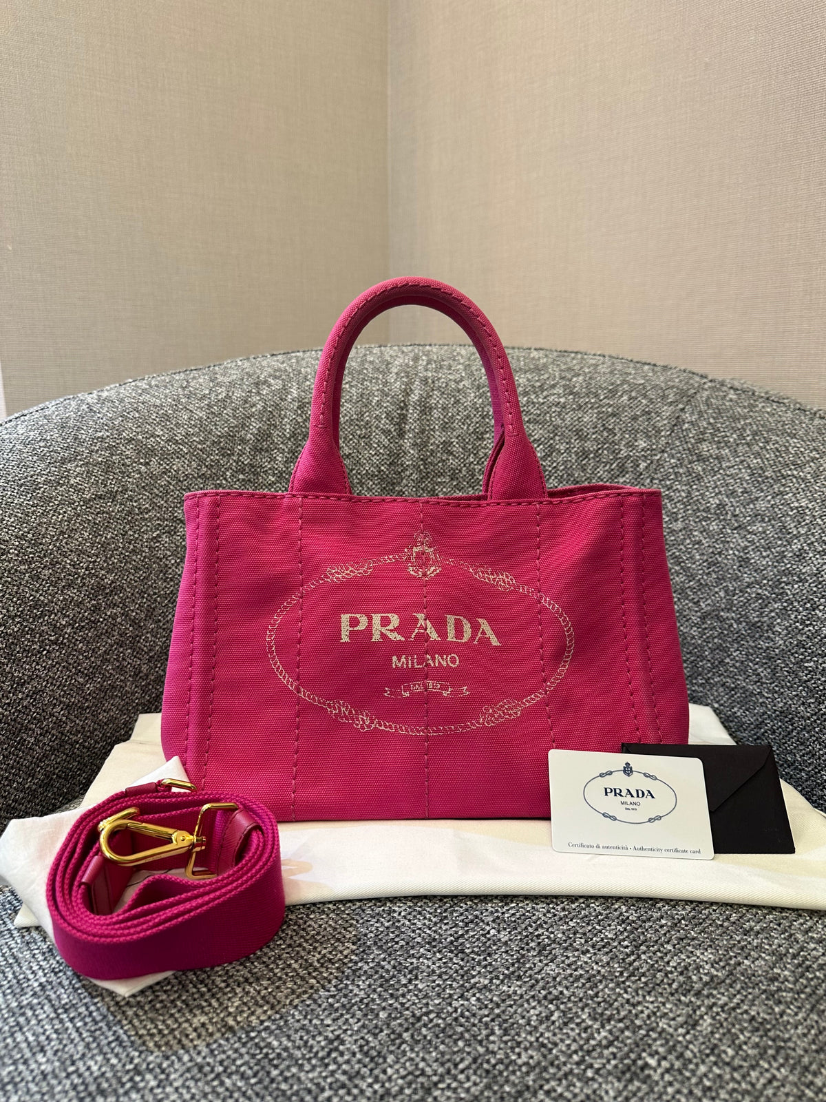Prada Canapa Tote Bag in Fuchsia Pink Canvas