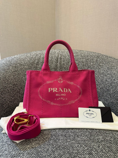Prada Canapa Tote Bag in Fuchsia Pink Canvas
