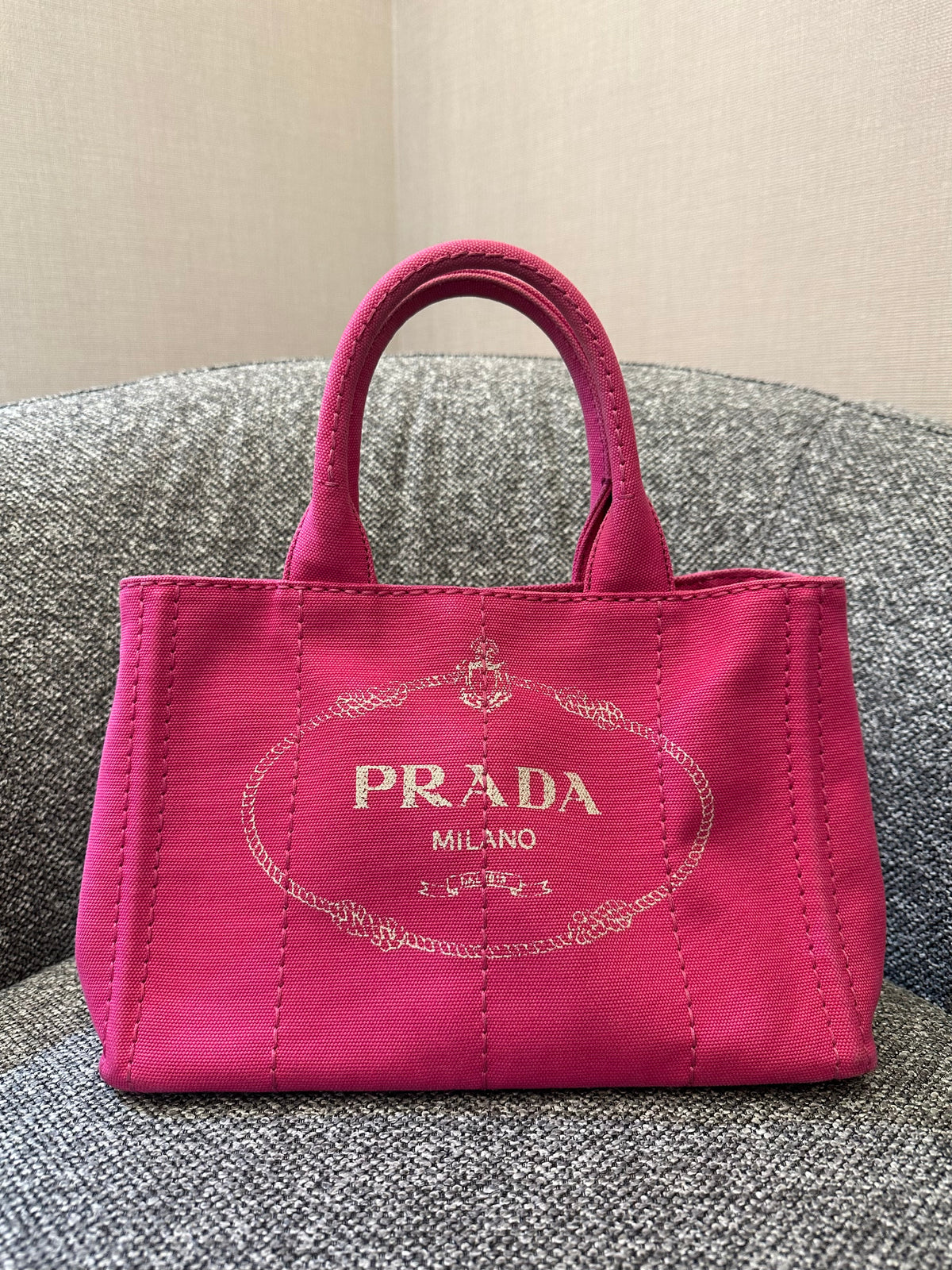Prada Canapa Tote Bag in Fuchsia Pink Canvas
