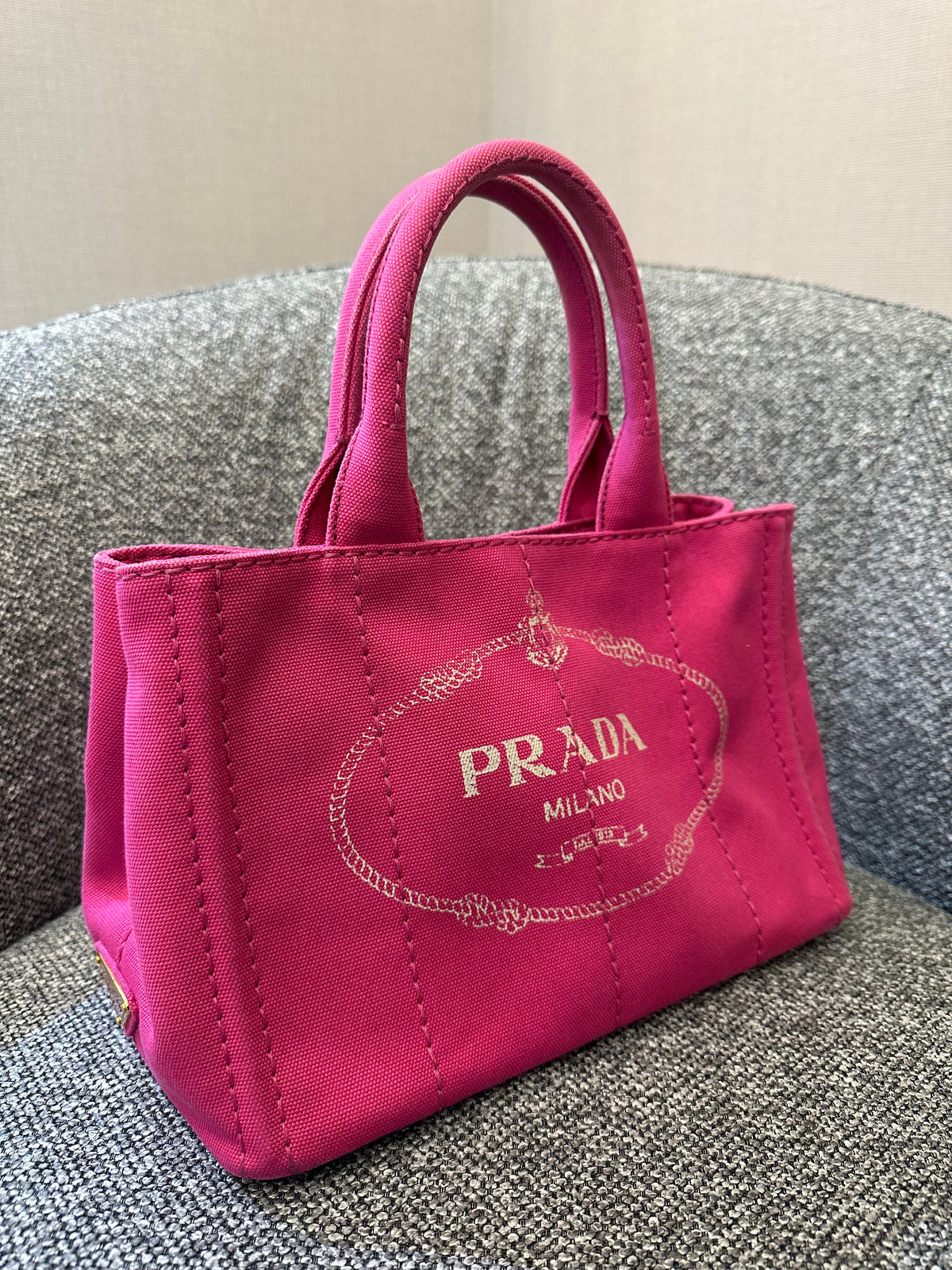Prada Canapa Tote Bag in Fuchsia Pink Canvas