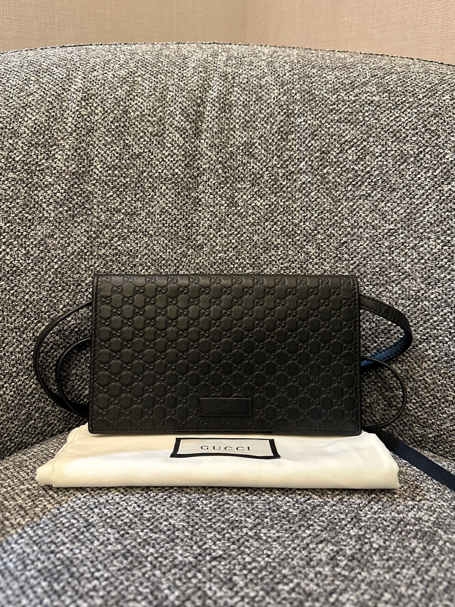 Gucci Micro GG Guccissima Leather Flap Crossbody Wallet Bag
