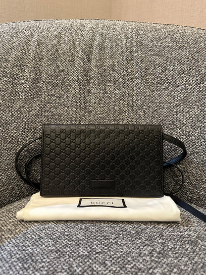 Gucci Micro GG Guccissima Leather Flap Crossbody Wallet Bag