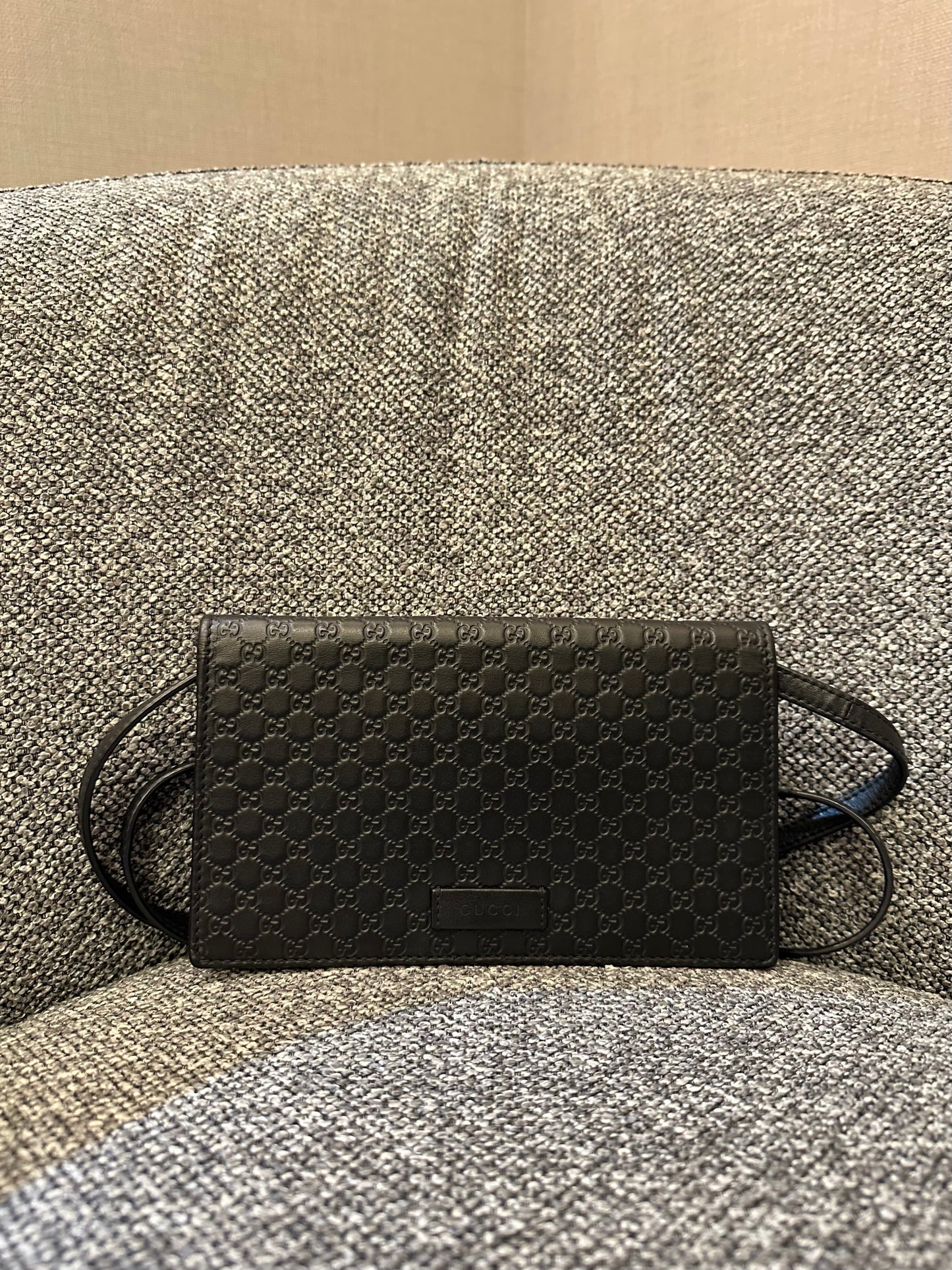 Gucci Micro GG Guccissima Leather Flap Crossbody Wallet Bag