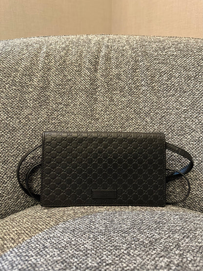 Gucci Micro GG Guccissima Leather Flap Crossbody Wallet Bag