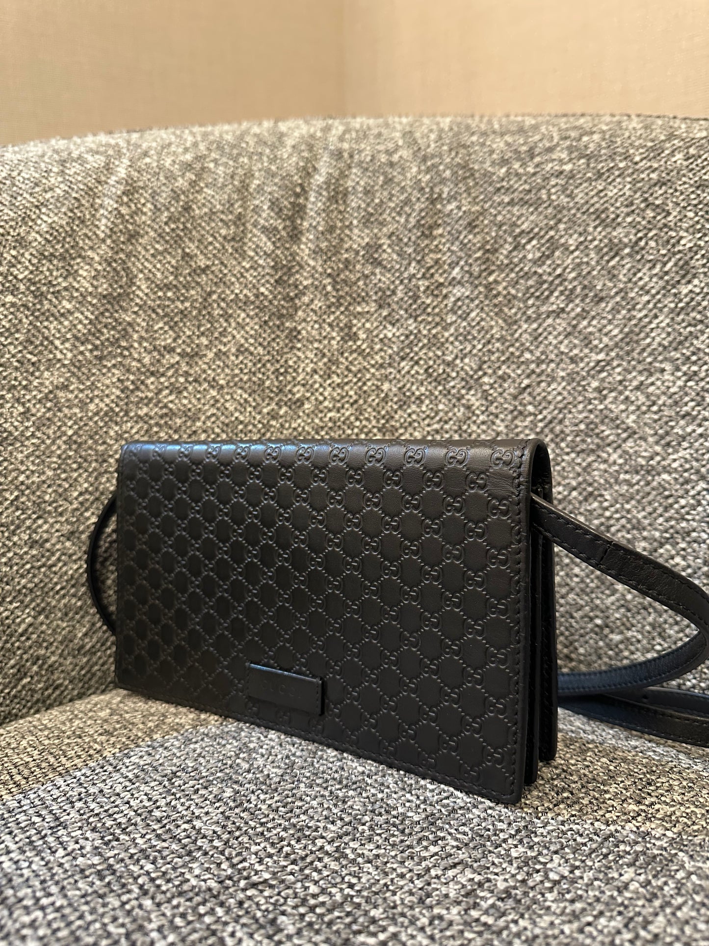 Gucci Micro GG Guccissima Leather Flap Crossbody Wallet Bag